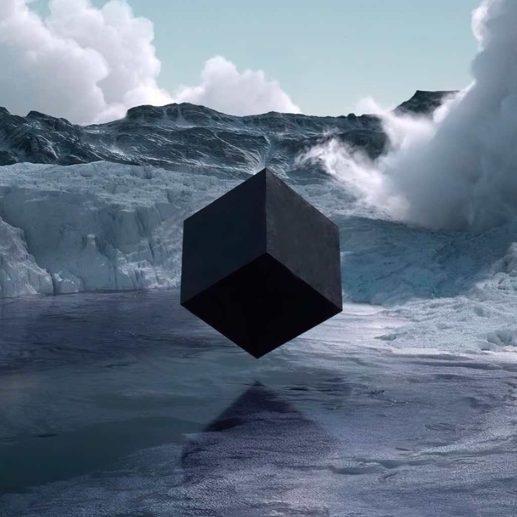 Большой черный куб над водой