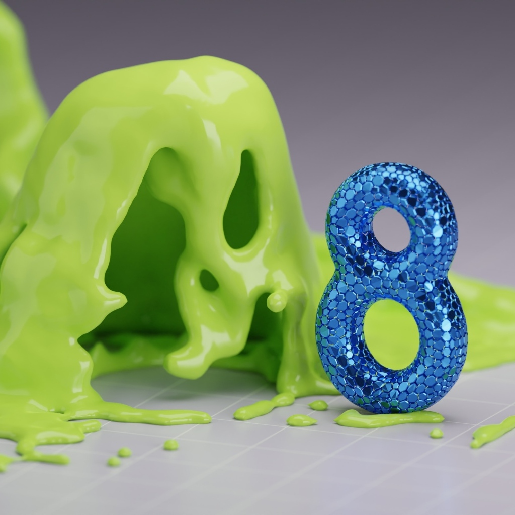 Синяя цифра восемь с зеленой краской 3д графика