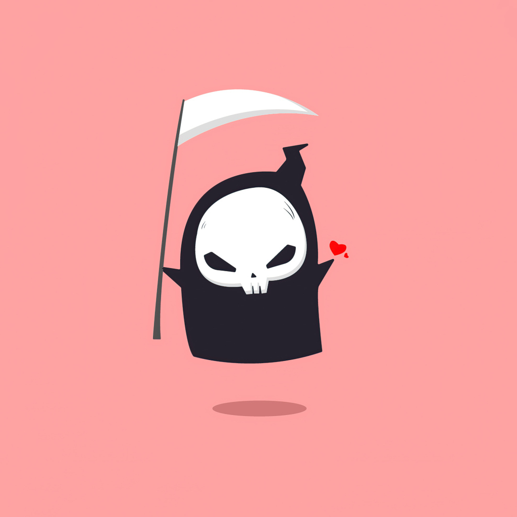 Смерть с косой на розовом фоне