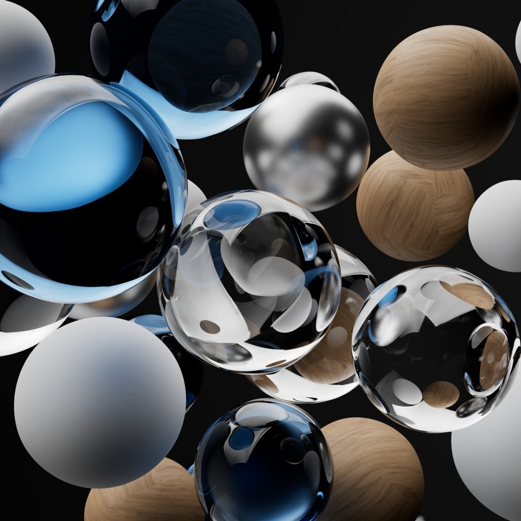 Разные 3д шары на черном фоне