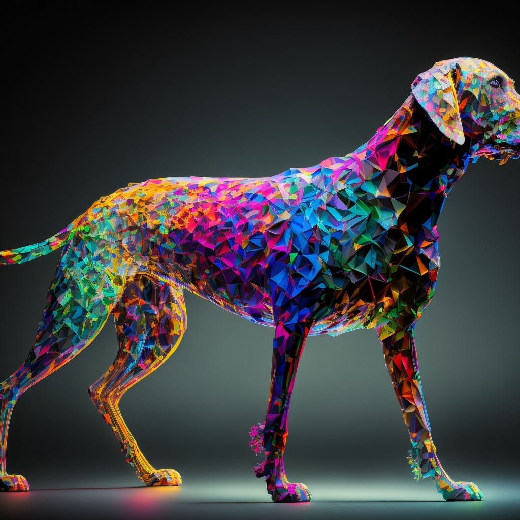 Нарисованная разноцветная собака 3д графика