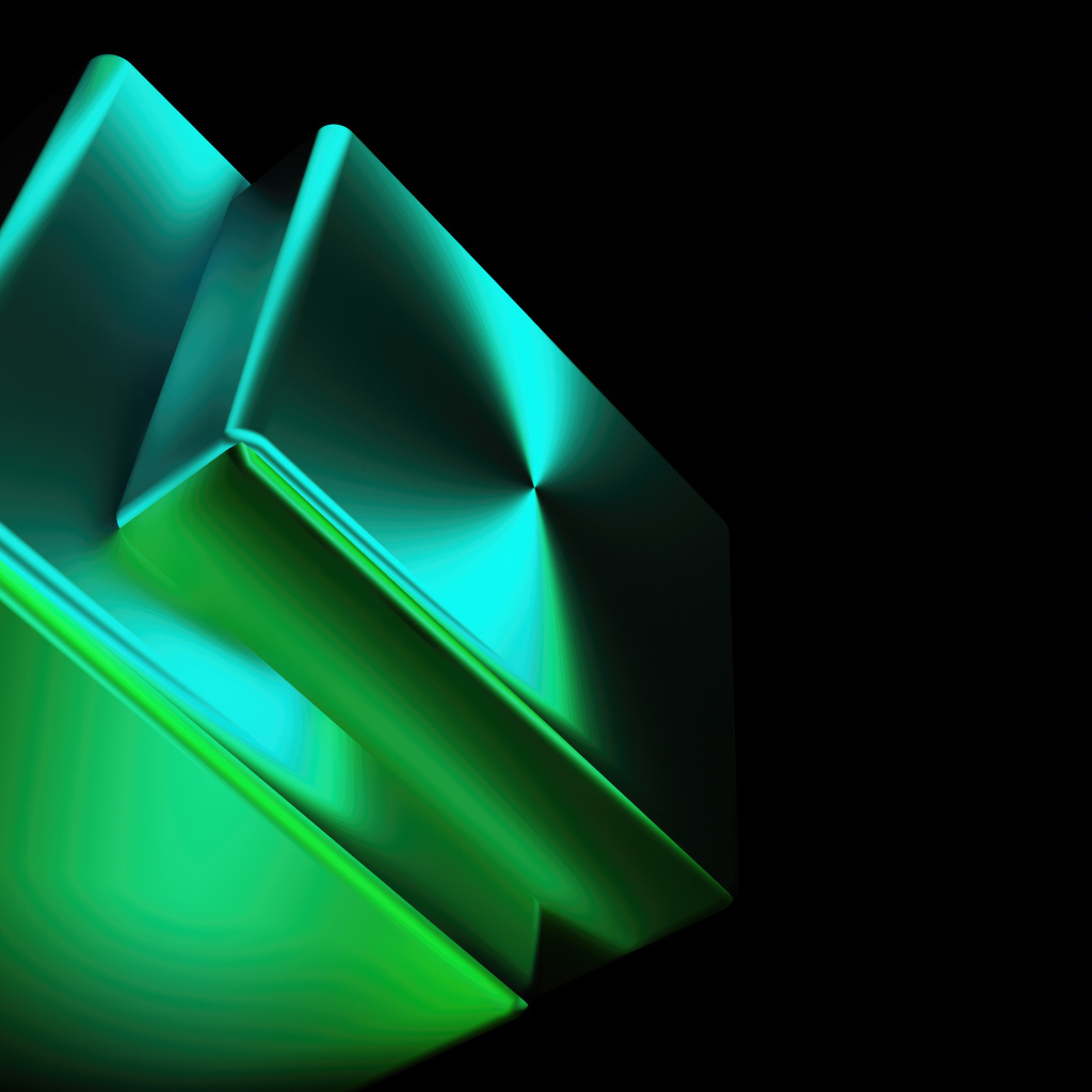 Светящиеся зеленые абстрактные фигуры на черном фоне