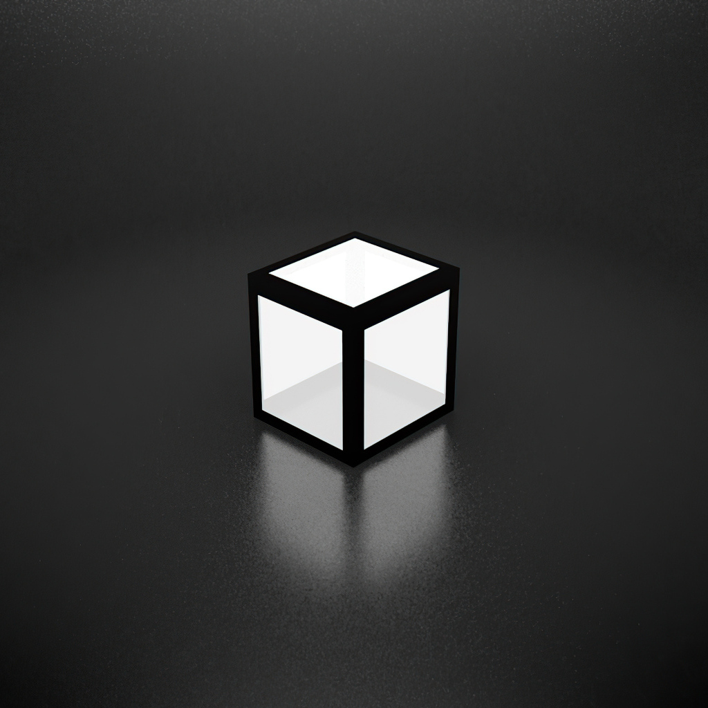 Светящийся белый куб на сером фоне
