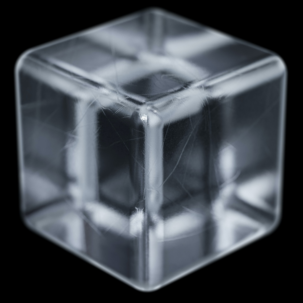 Ледяной 3д куб на черном фоне крупным планом