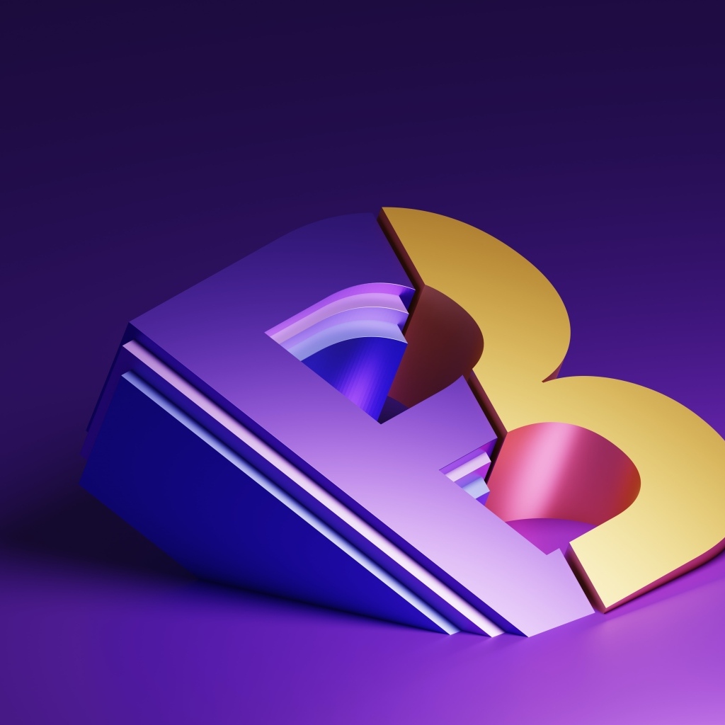 Большая 3д буква на фиолетовом фоне