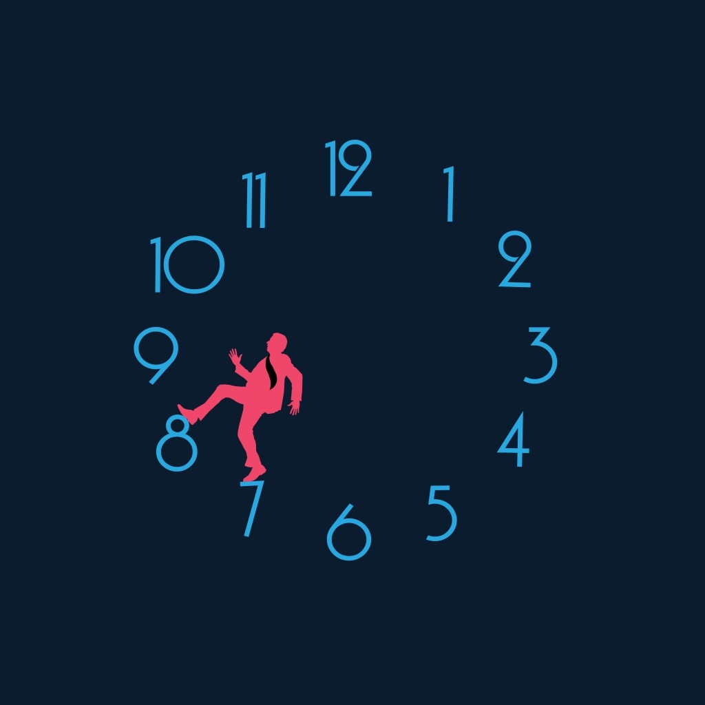 Человек бежит по циферблату часов
