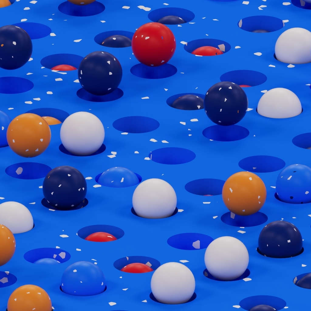 Разноцветные шарики на синем поле 3д графика