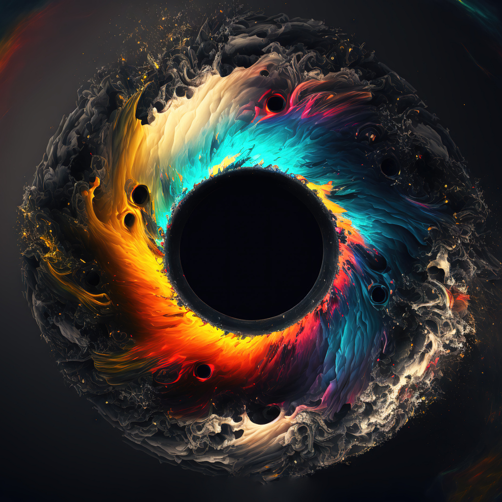 Разноцветный абстрактный глаз на черном фоне, 3д графика