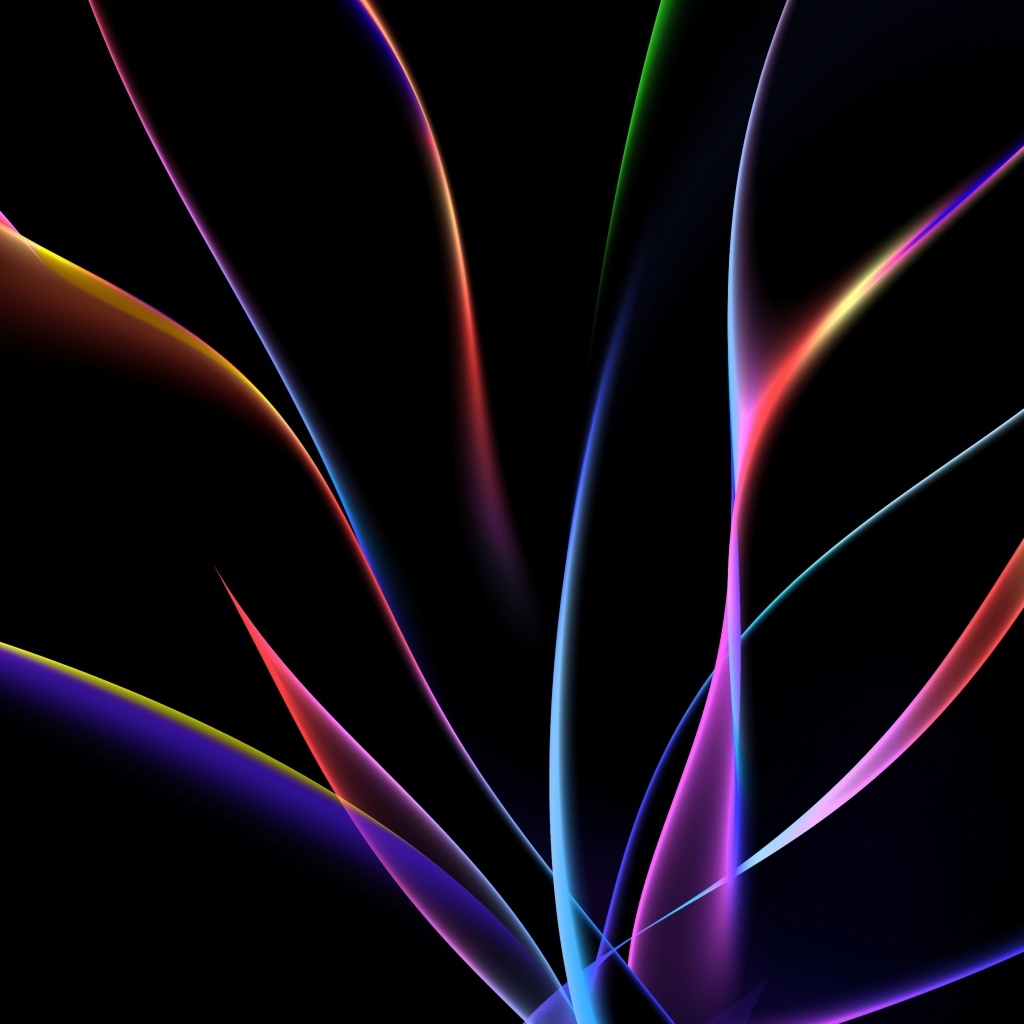 Разноцветные неоновые волны на черном фоне