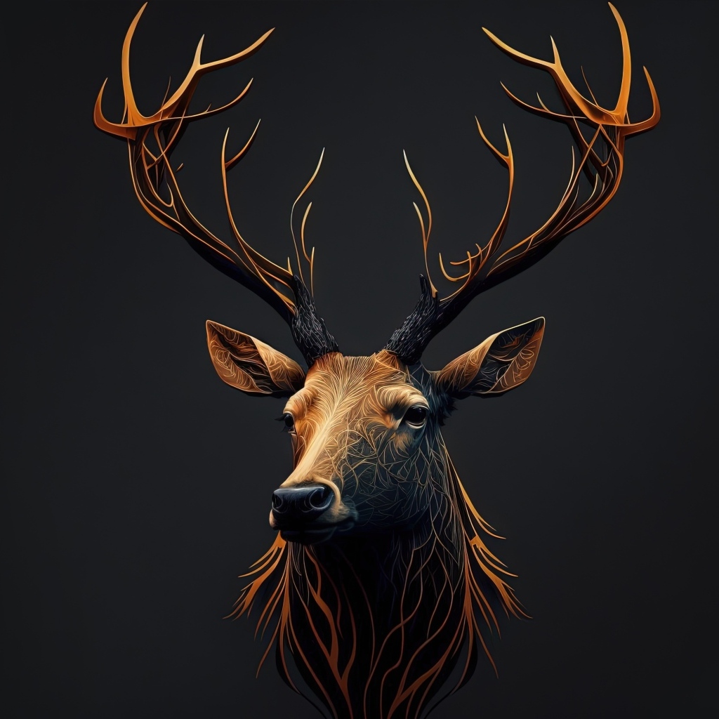 Нарисованная голова оленя на стене