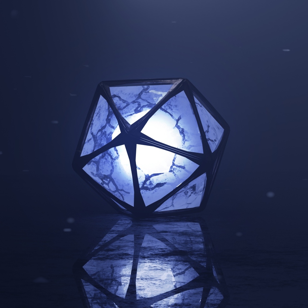 Многогранник с ярким шаром внутри 3д графика