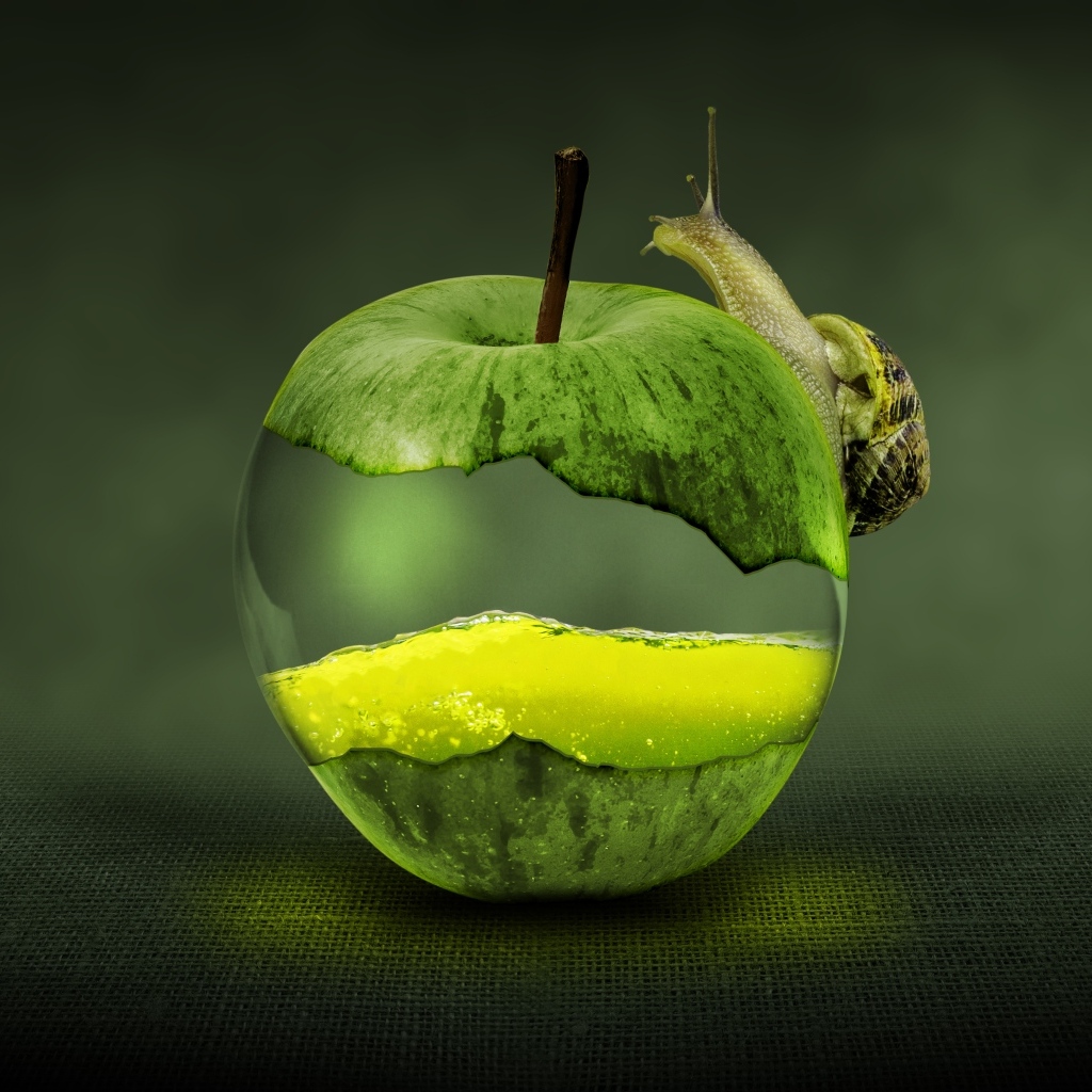 Необычное яблоко с улиткой 3д графика