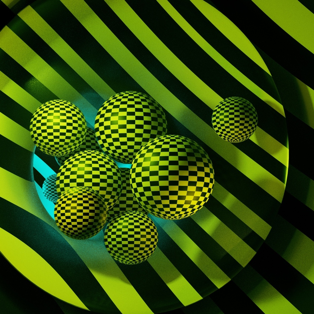 Желтые 3д шары в черную клетку