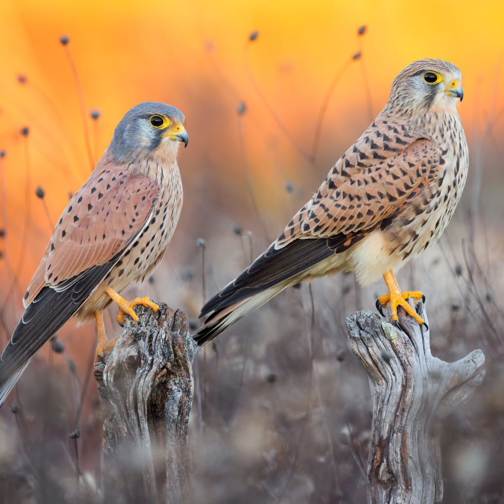 Два красивых сокола на охоте