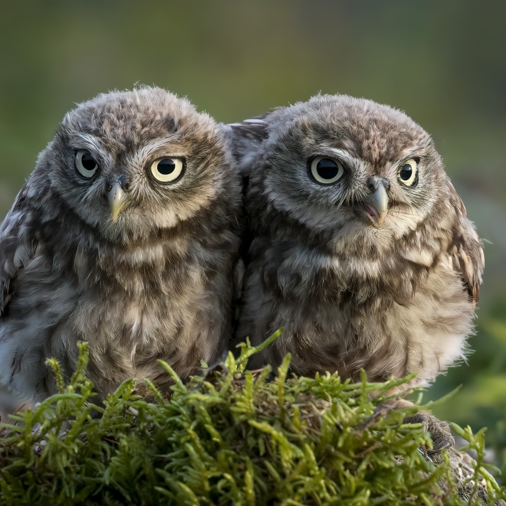 Два маленьких совенка в лесу
