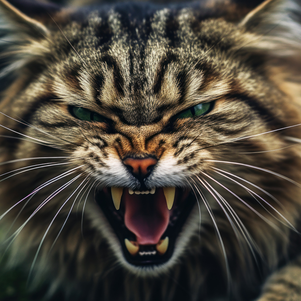 Разозлившийся кот с острыми клыками