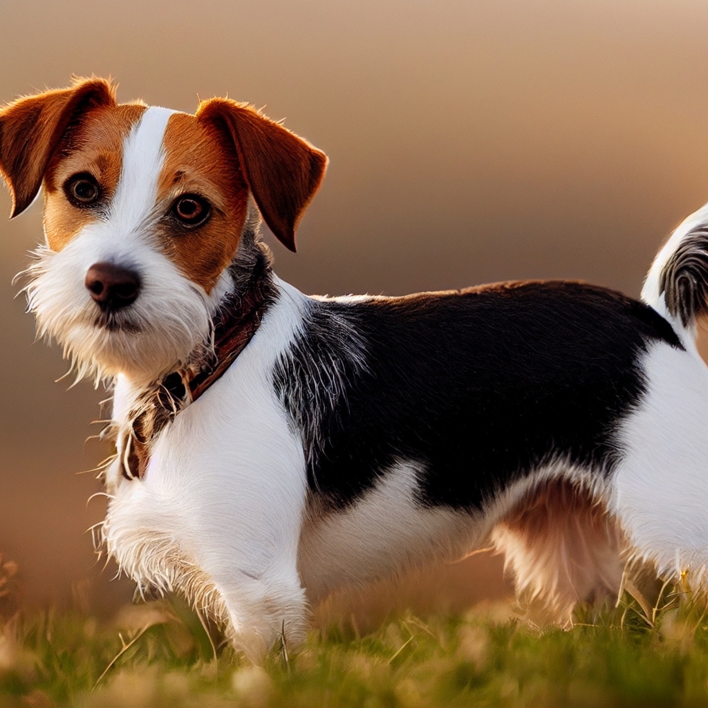 Смешная собака стоит на траве