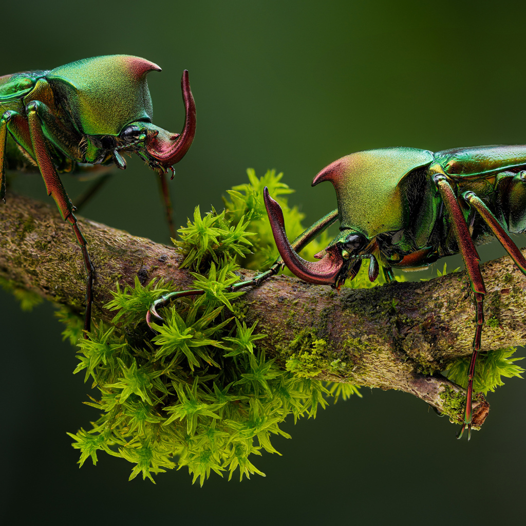 Два жука бронзовки на ветке