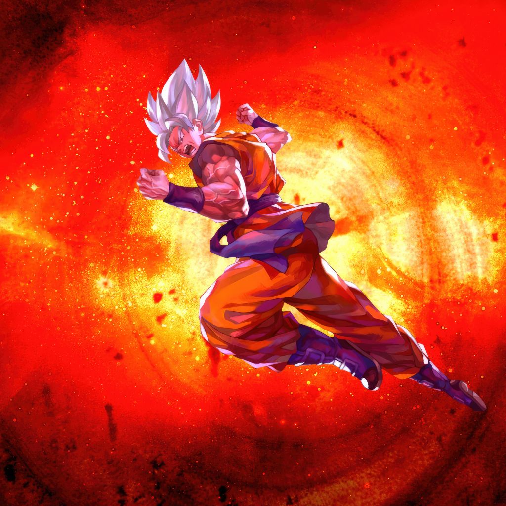 Персонаж аниме Goku Angry на красном фоне