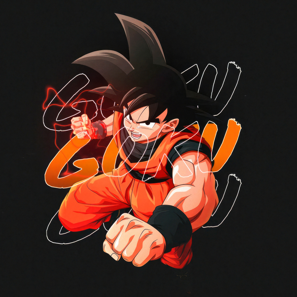 Персонаж аниме Сон Гоку на черном фоне