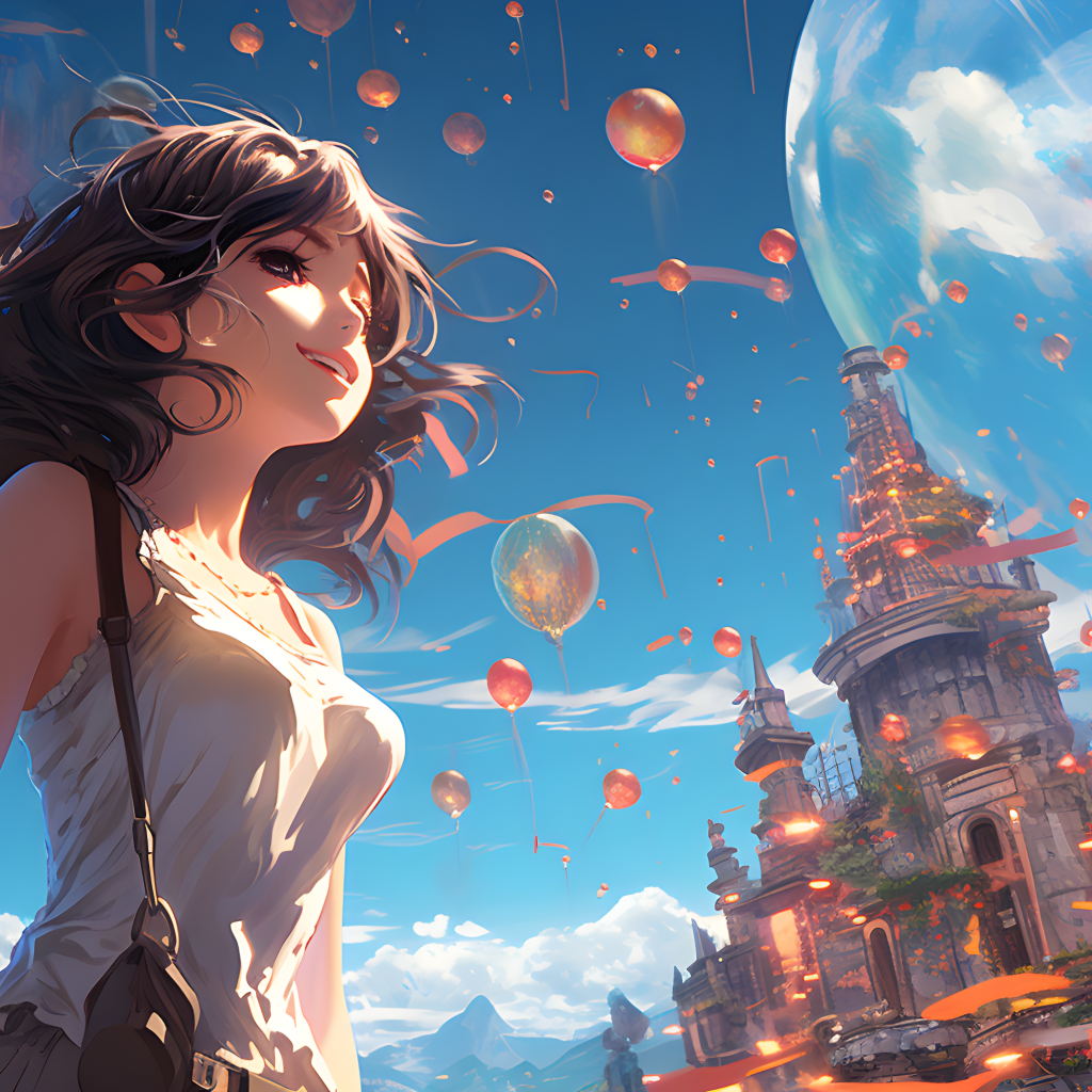 Девушка аниме на фоне замка