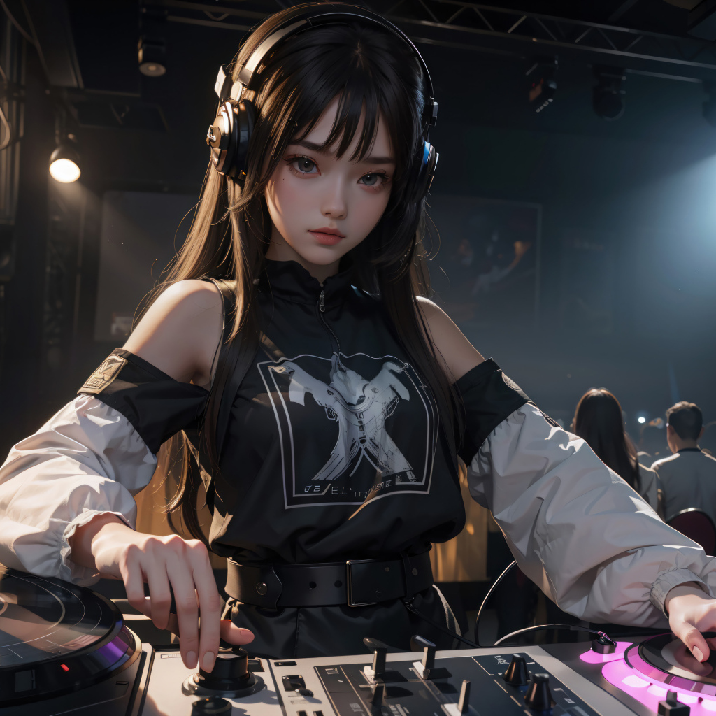 Девушка аниме за диджейским пультом