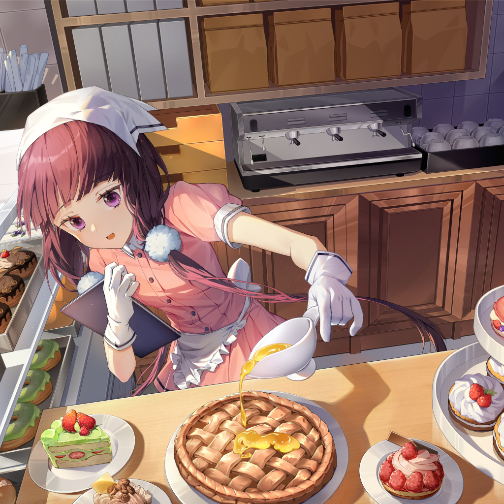 Девушка аниме готовит сладости на кухне