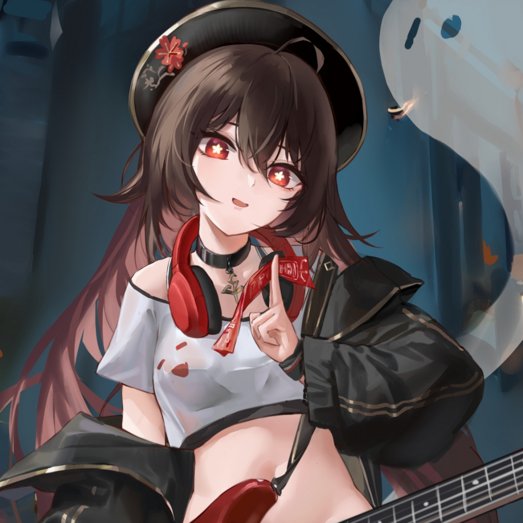 Девушка аниме с гитарой в руках