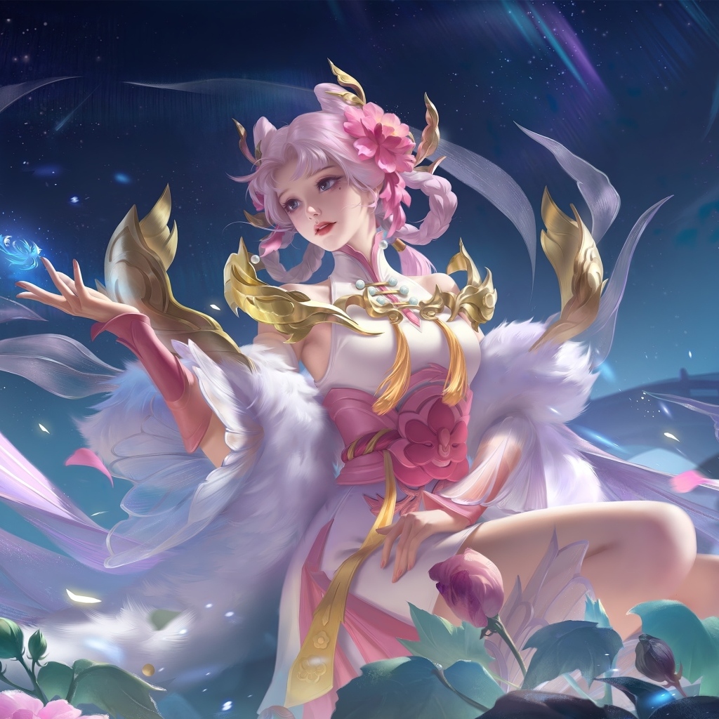 Девушка аниме в воздухе с животными