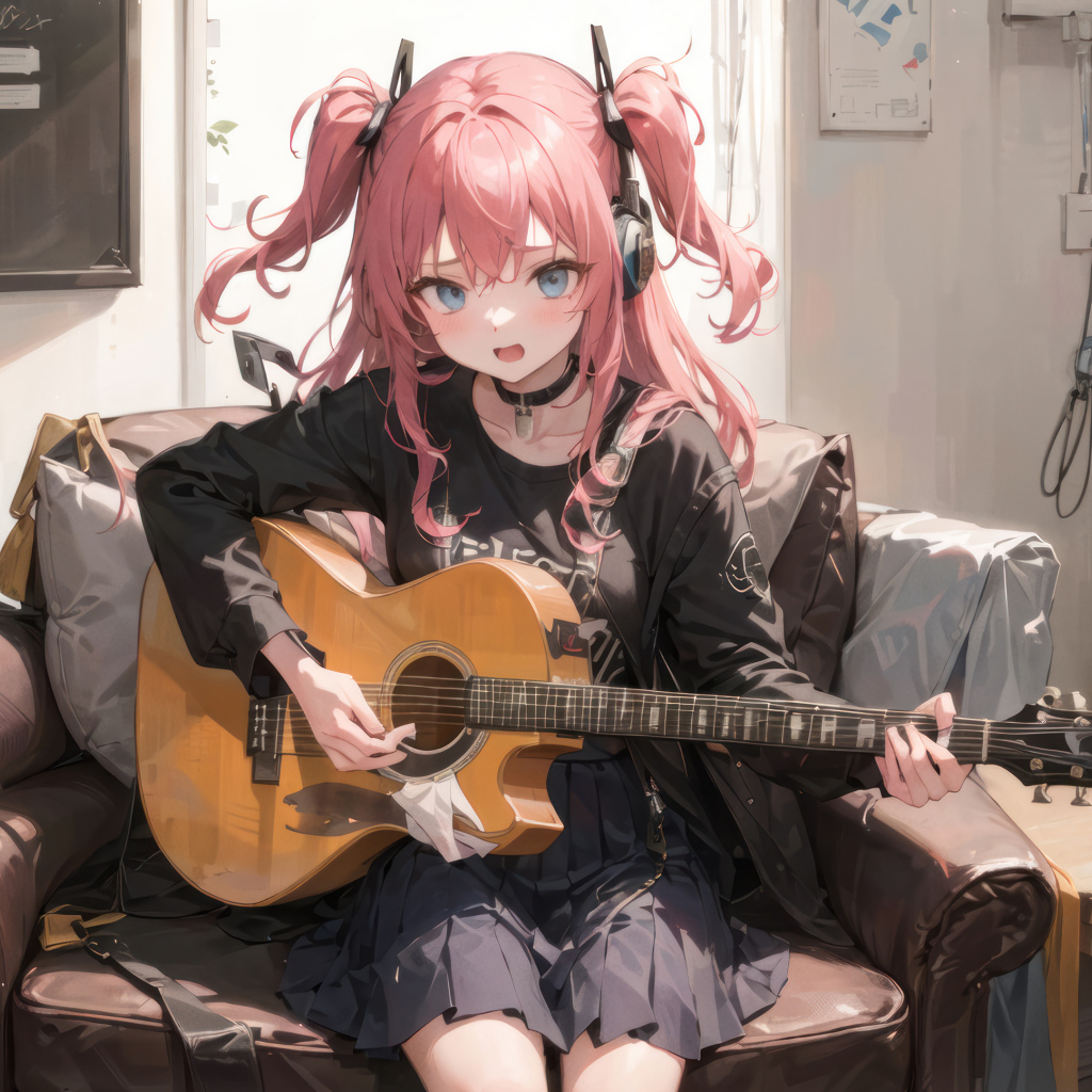 Девушка аниме играет на гитаре