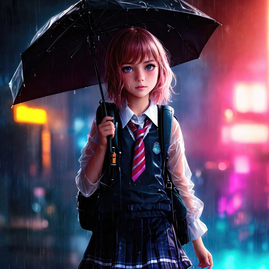 Девочка аниме школьница под зонтом