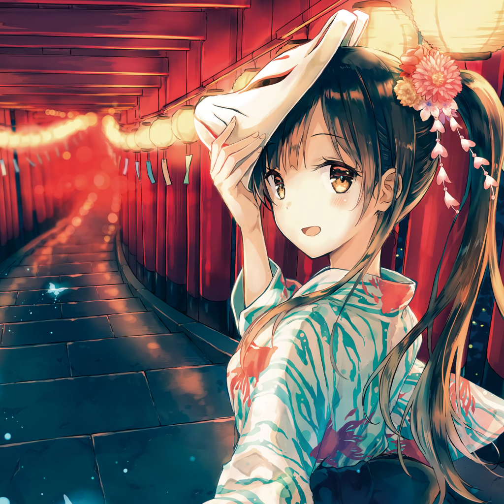 Девушка аниме снимает маску