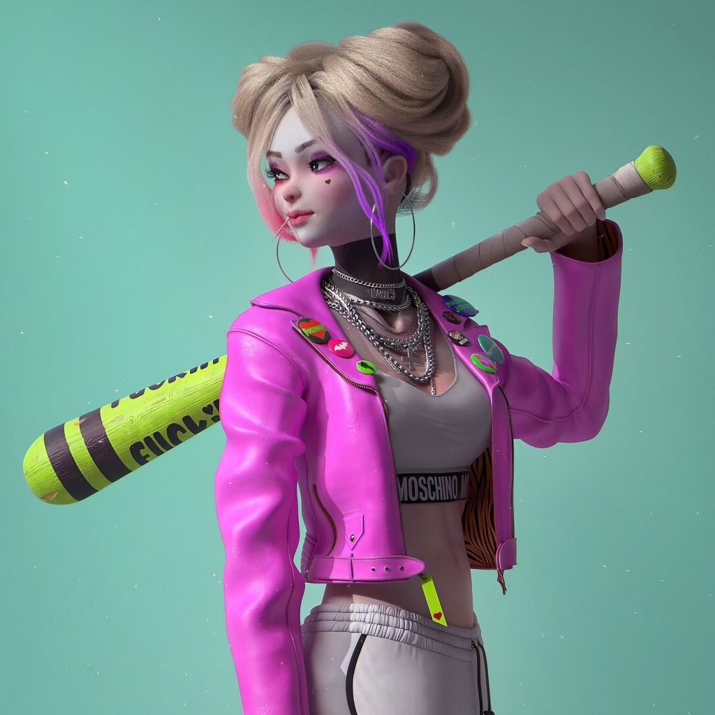 Девушка аниме с битой в руках