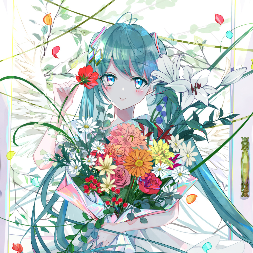 Девушка аниме с голубыми волосами Hatsune Miku