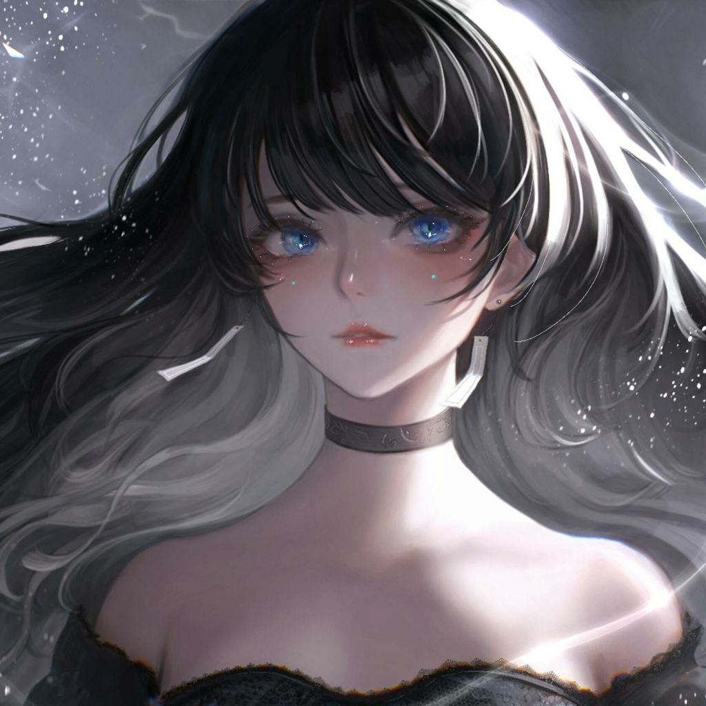 Девушка аниме с длинными черными волосами