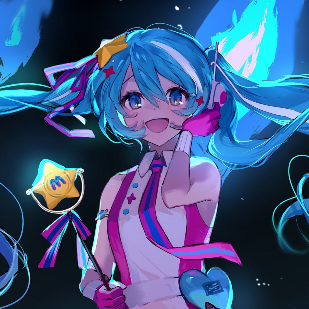 Девушка аниме с длинными голубыми волосами