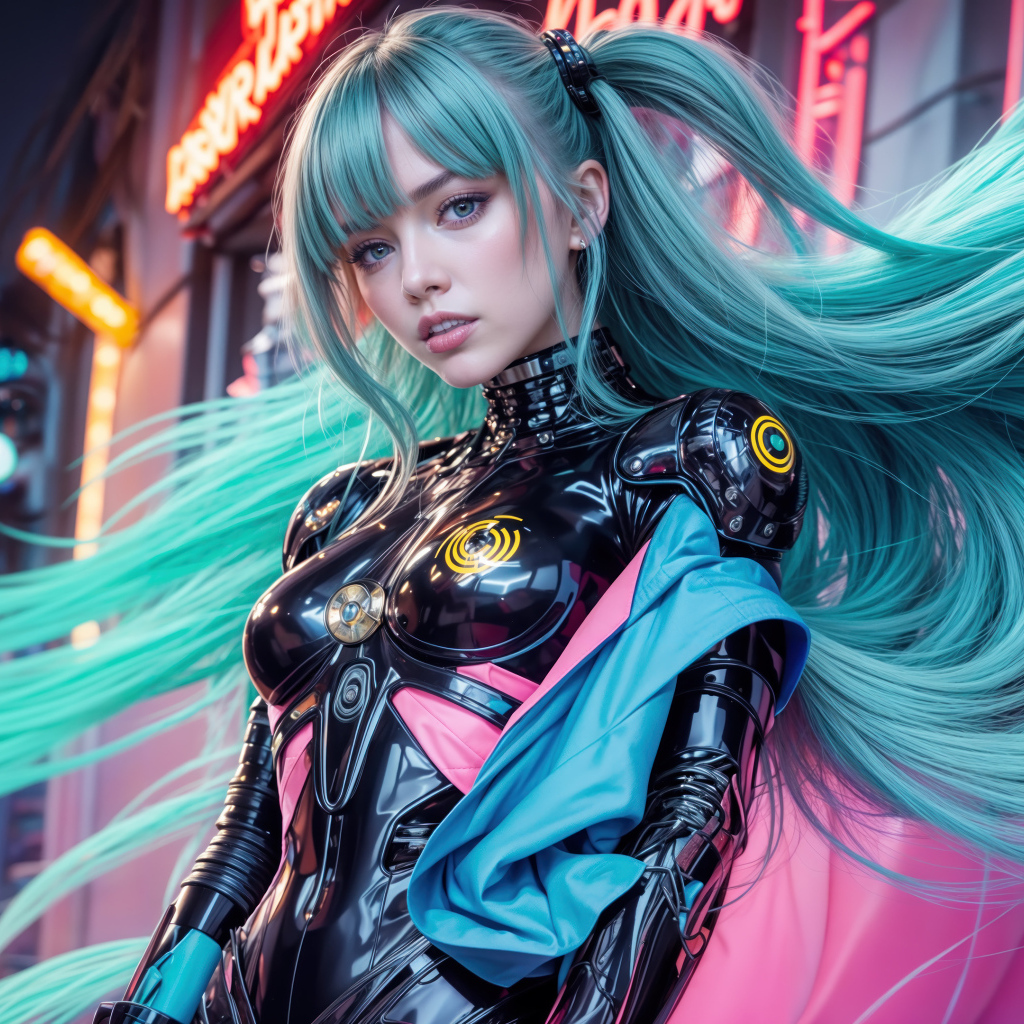 Девушка аниме с длинными голубыми волосами