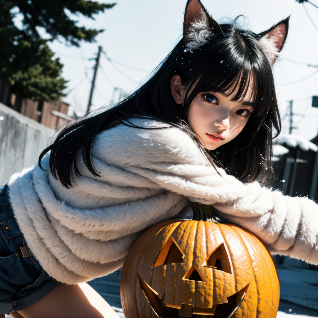 Девушка аниме с тыквой