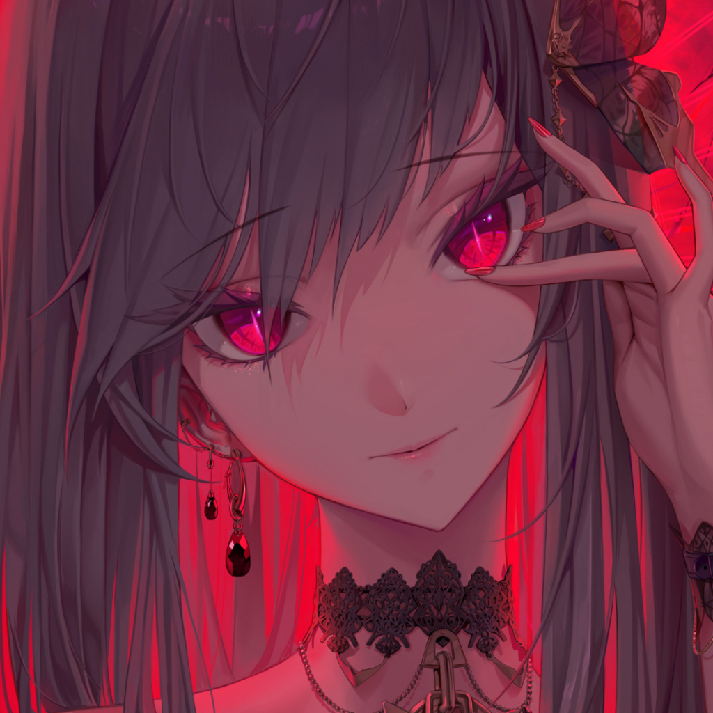 Красивая девушка аниме с красными глазами
