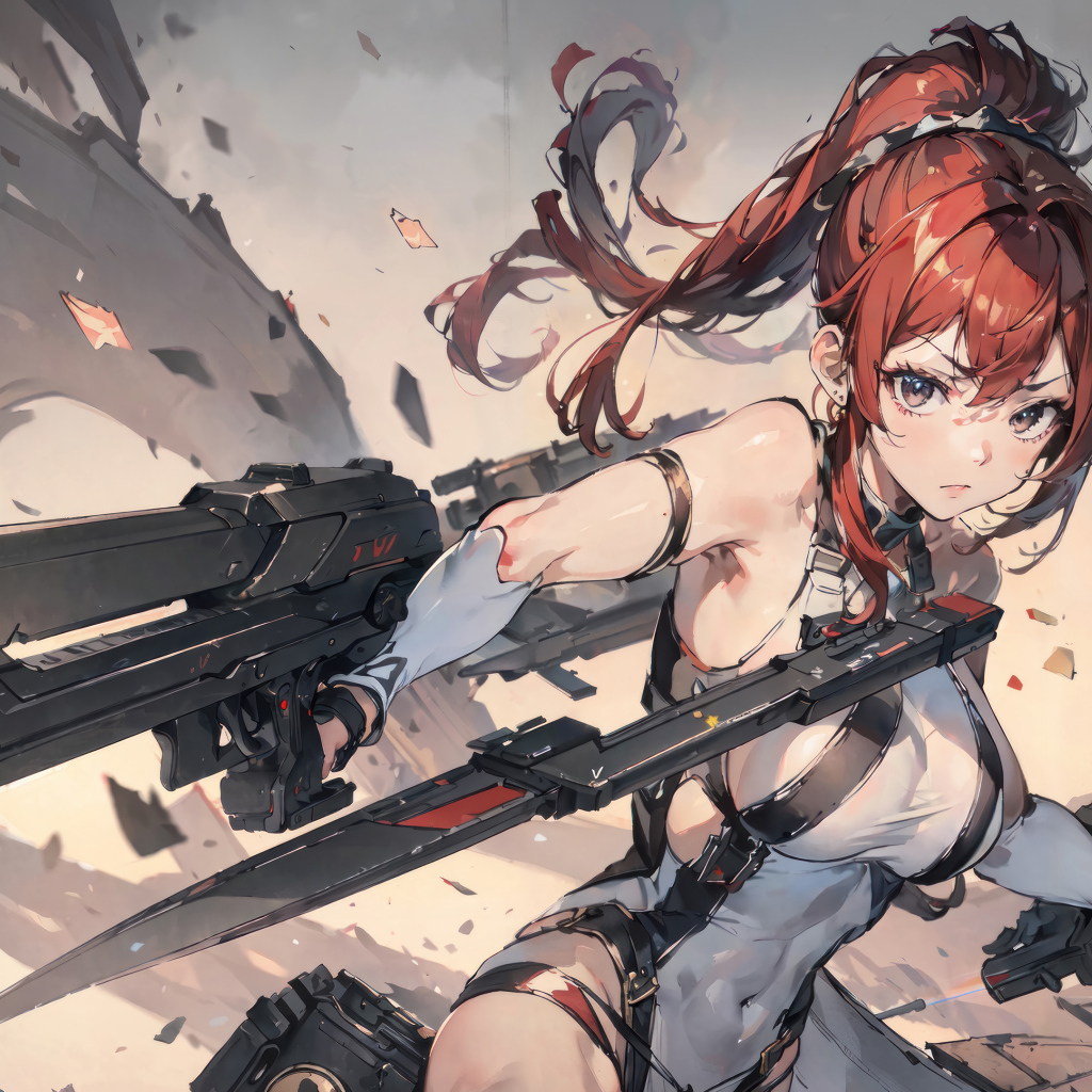 Суровая девушка аниме с оружием