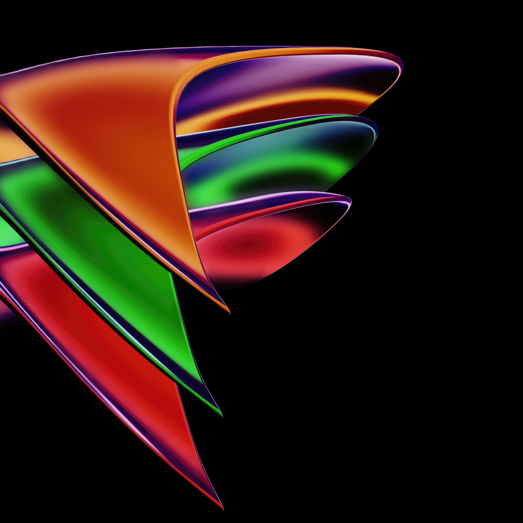 Необычной формы разноцветные фигуры на черном фоне