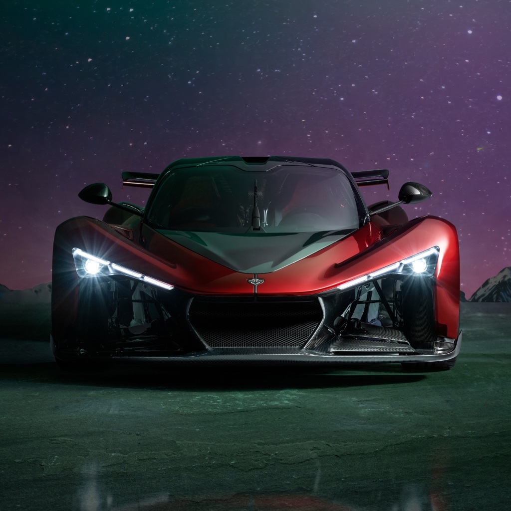 Красный автомобиль Zenvo Aurora Agil  вид спереди