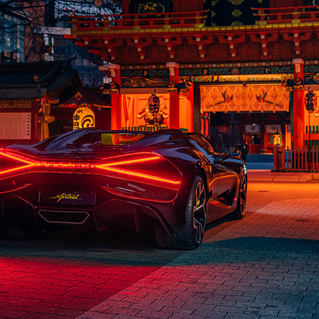 Черный Bugatti W16 Mistral  вид сзади