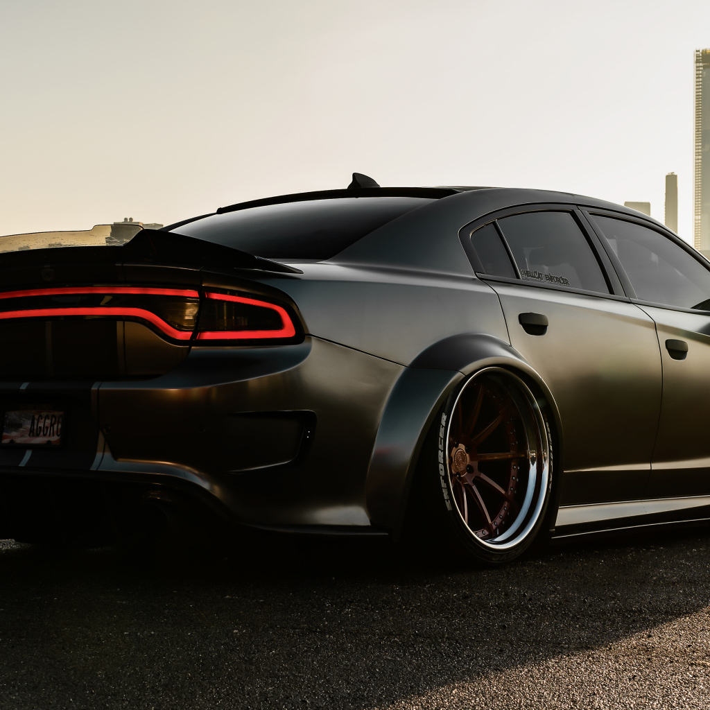 Черный автомобиль Dodge Charger Hellcat Enforcer  вид сзади