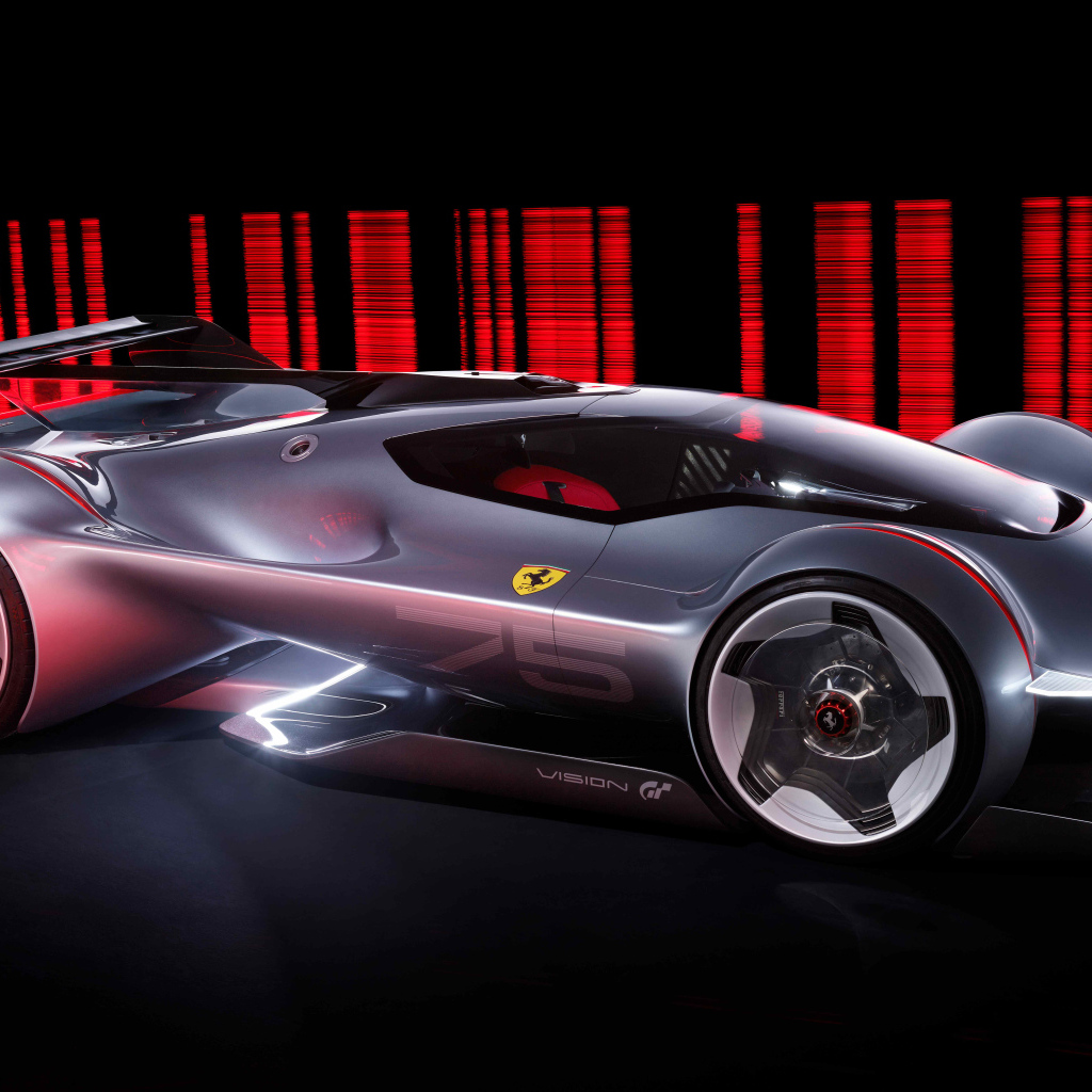 Серебристый спортивный автомобиль Ferrari Vision Gran Turismo