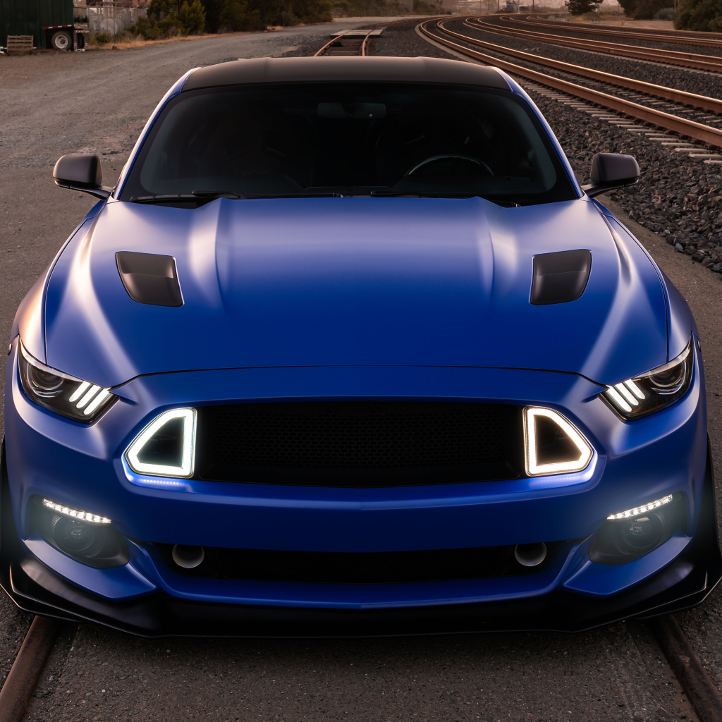 Синий Ford Mustang GT вид спереди