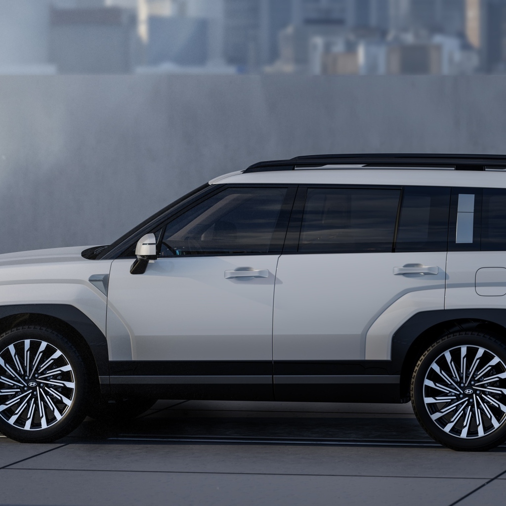 Вид сбоку на Hyundai Santa Fe 2024 года