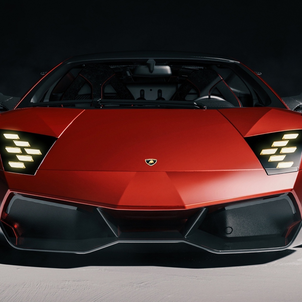 Вид спереди на красный автомобиль  Lamborghini Murcielago