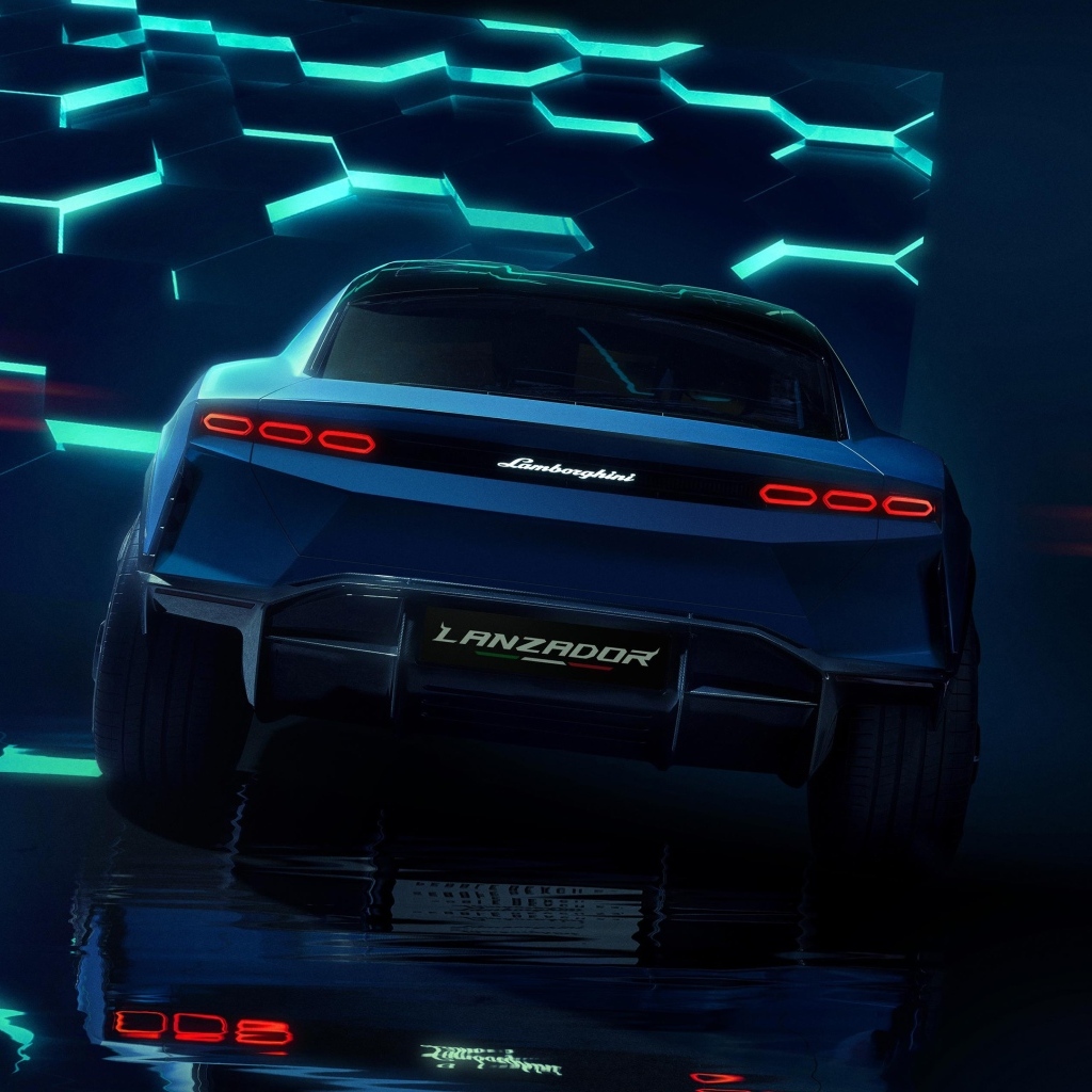 Вид сзади на автомобиль Lamborghini Lanzador Concept EV