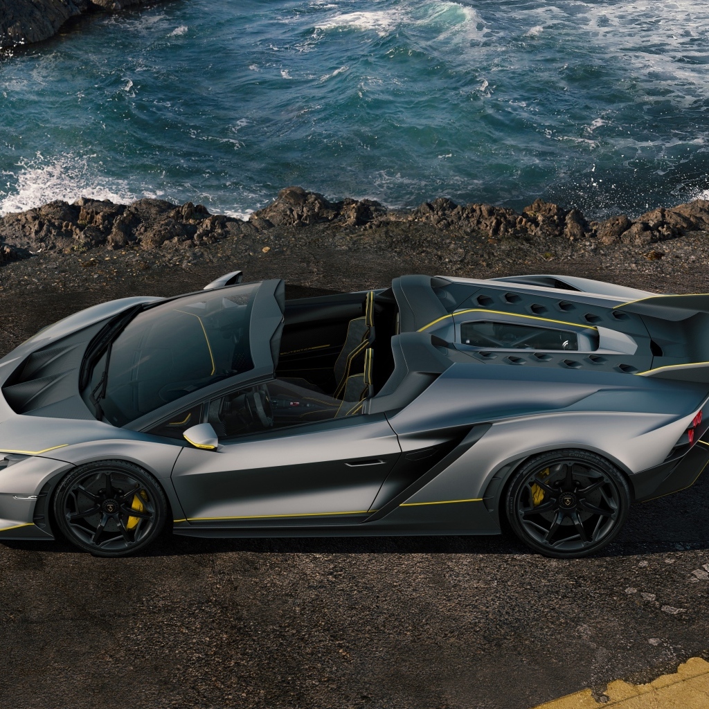 Серебристый автомобиль Lamborghini Autentica 2024  года вид сверху